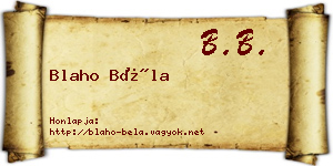 Blaho Béla névjegykártya